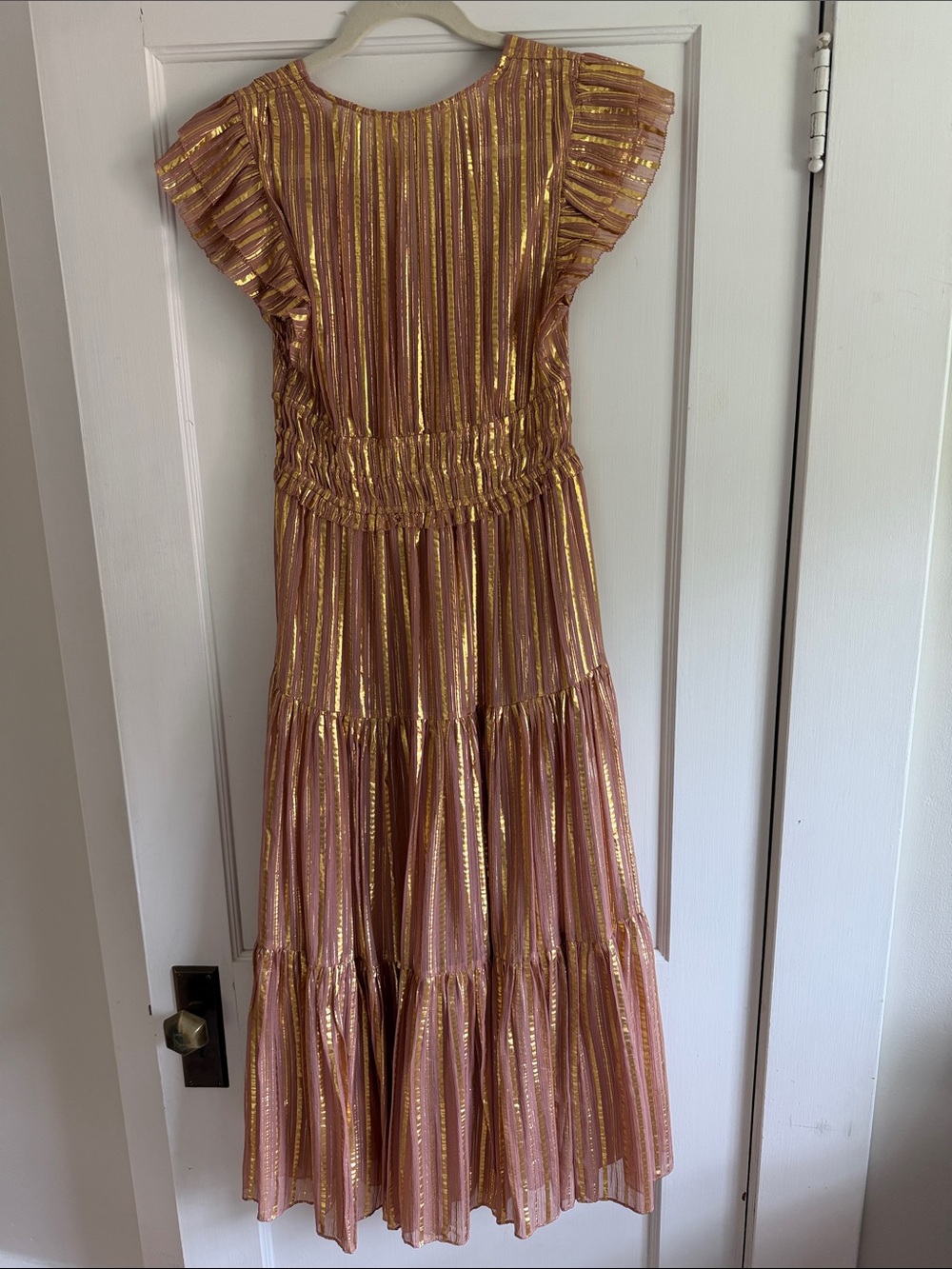 Ulla Johnson Rose Pink Metallic-Striped Flutter Maxi Dress sz 4 - Picture 6 of 6